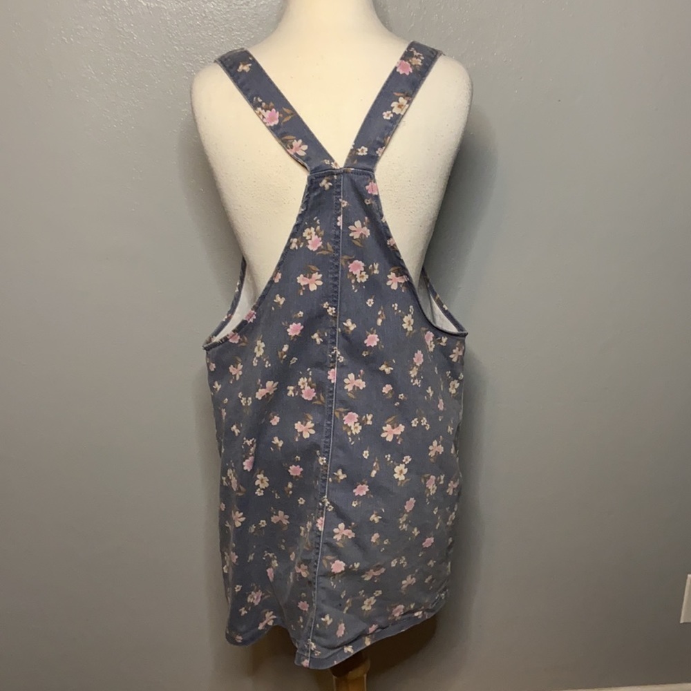 No Boundaries Denim Overalls Dress Floral Print Juniors 11/13 - Picture 3 of 8